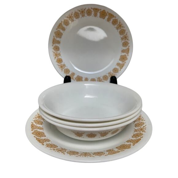 Vintage Corelle Butterfly Gold Small dessert bowls (2) and plates (3) - Picture 1 of 4